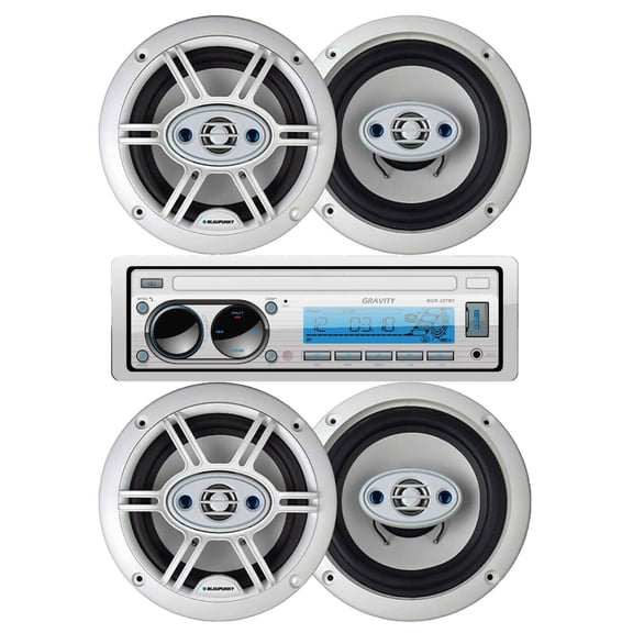 Gravity MGR-207BT Marine Boat Media Player 4x Blaupunkt GTM652W 6.5" Speakers Bundle