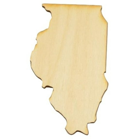 Package of 1, Medium 7.25" x 12" x 1" Baltic Birch Plywood Illinois State Wood Cutout for Art and Craft Project, Made in USA