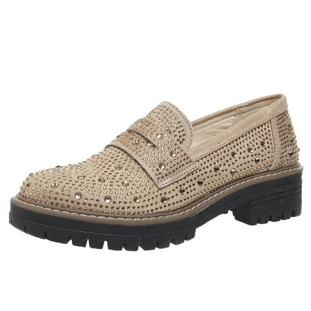 

QYZEU Mesh Shoes Women Bohemian Sandals for Women Women‘s Rhinestone Decor Lightweight Fashion Round Toe Low Heeled Shoes All Slip On Lightweight Shoes Gold 36