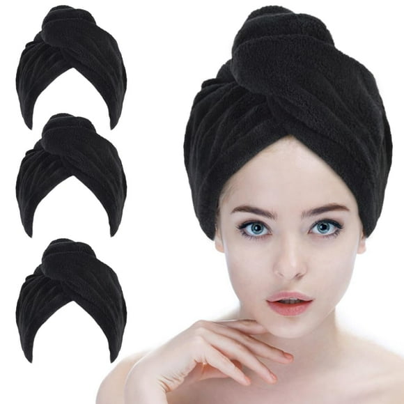 Sinland 3 Pcs Serviettes de Séchage en Microfibre Ultra Absorbantes Turban de Séchage Rapide pour Cheveux avec Boutons 25.6 Pouces X 9.8 Pouces Noir