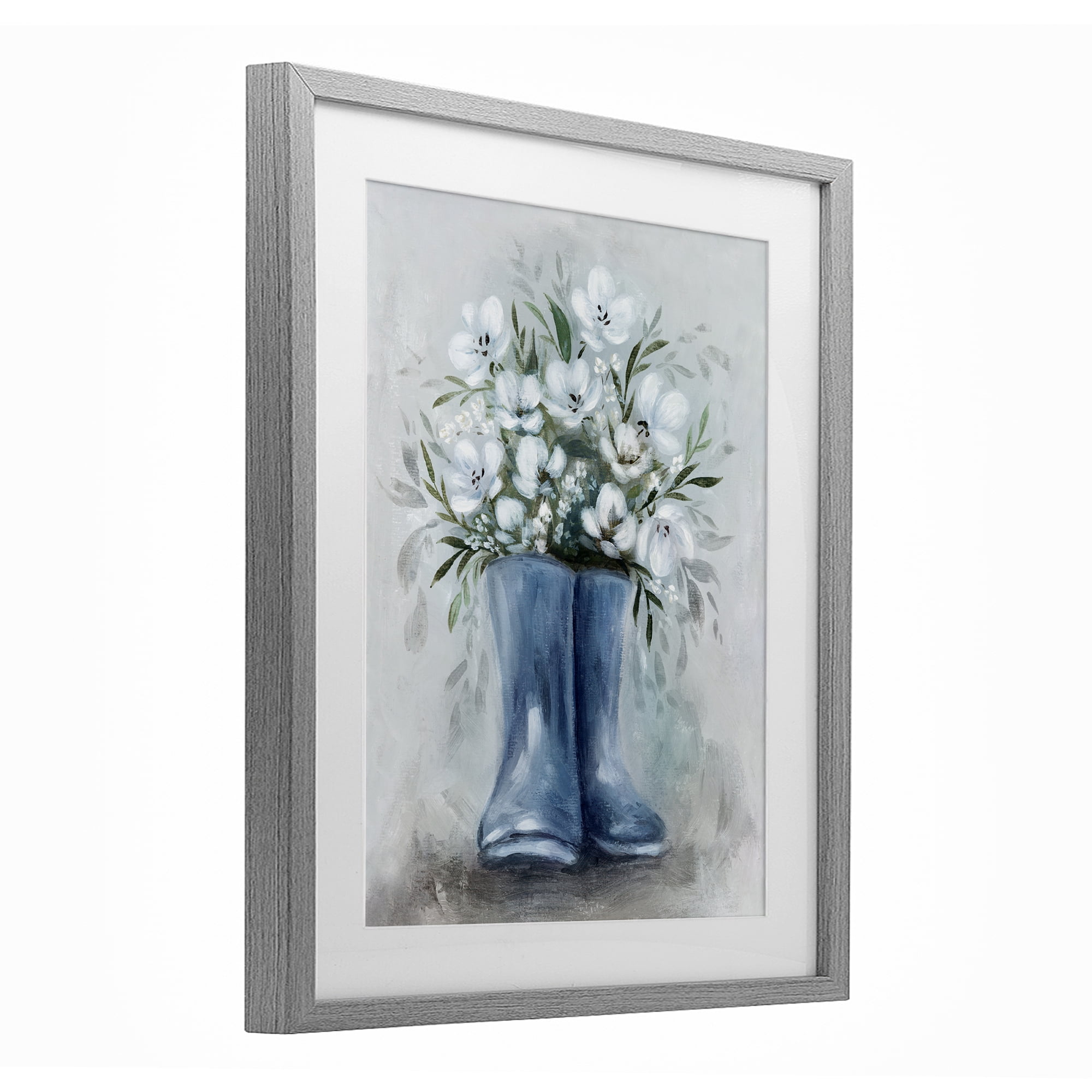Stupell Industries Botanical Bouquet in Blue Boots Gray Framed Print Under Glass, design by Kristen Brockmon