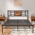 thumbnail image 6 of Katkuca Queen Size Bed Frame with Wood Headborad, Metal Platform Bed with Steel Slats Support, No Box Spring Needed, Black, 6 of 9