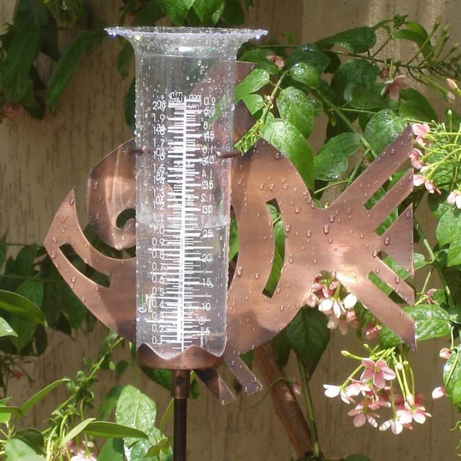 Monarch Rain Chains Copper Fish Rain Gauge on Stake