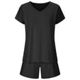 thumbnail image 6 of REORIAFEE Women's 2 Piece Casual Outfits Summer Matching Sets Country Concert Outfit Women's Summer Short Sleeve V Neck Tops Shorts Comfortable Homewear Two Piece Set Black L, 6 of 8