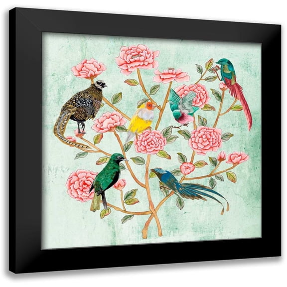 Wang, Melissa 12x12 Black Modern Framed Museum Art Print Titled - Minty Chinoiserie II