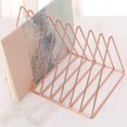 thumbnail image 3 of Northern Europe Simple Wrought Iron Triangle Bookshelf Table Top Shelf Rose Gold Wire Magazine Rack Office Decoration High Hardness Triangle Bookshelf, 3 of 8