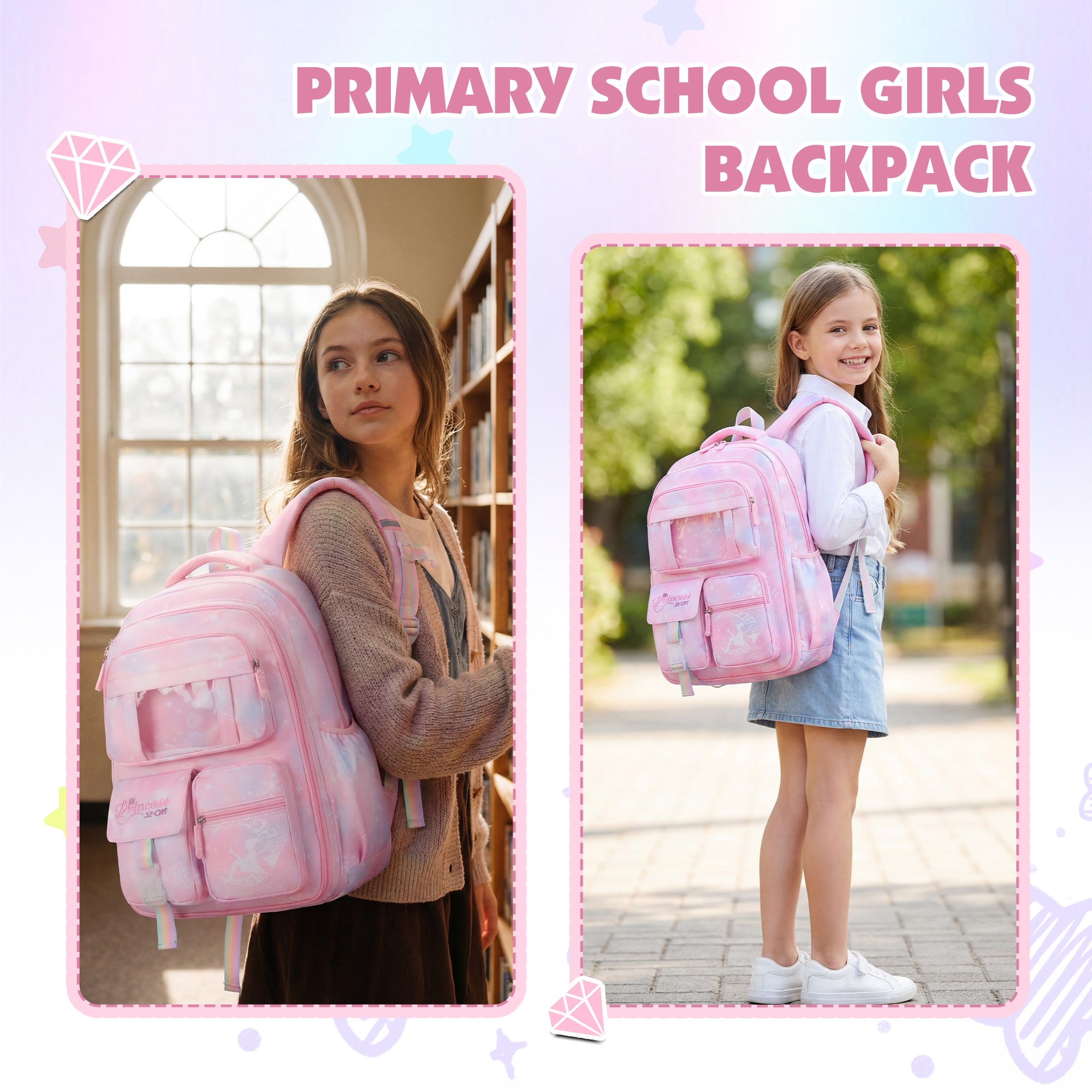 Mochila escolar para niños, niñas y adolescentes, gran capacidad, con múltiples bolsillos, para 7-14 años, rosa 5