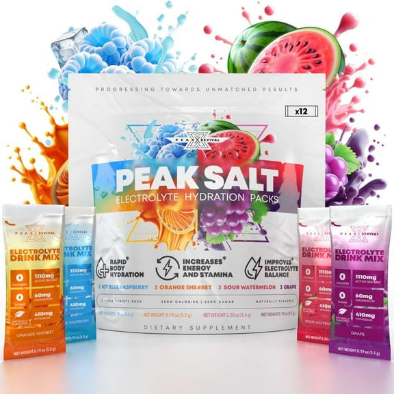 Electrolytes Powder Packets - Salt Electrolyte Drink Mix for Rapid Hydration - Non-GMO, Vegan Friendly, Gluten Free & Sugar Free Electrolytes Powder - Variety Pack (12 Packets)
