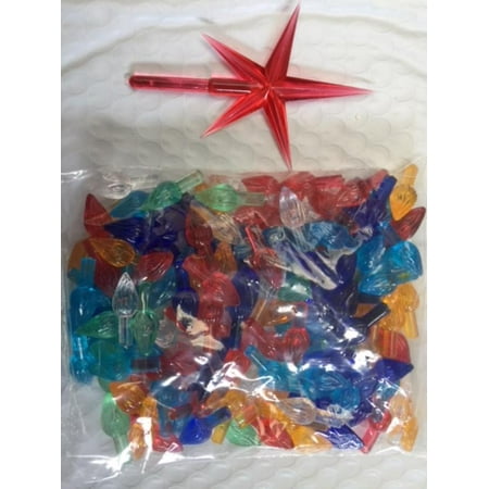 Vintage Ceramic Christmas Tree Star Christmas Tree Bulbs and Red Star - Medium Twinkle Light Ornaments - Multi Colors - 144 Piece Pack 1'' L x 3/8'' W overall Stem: 7/16'' L x 3/16'' Dia. Star size 1-3/4