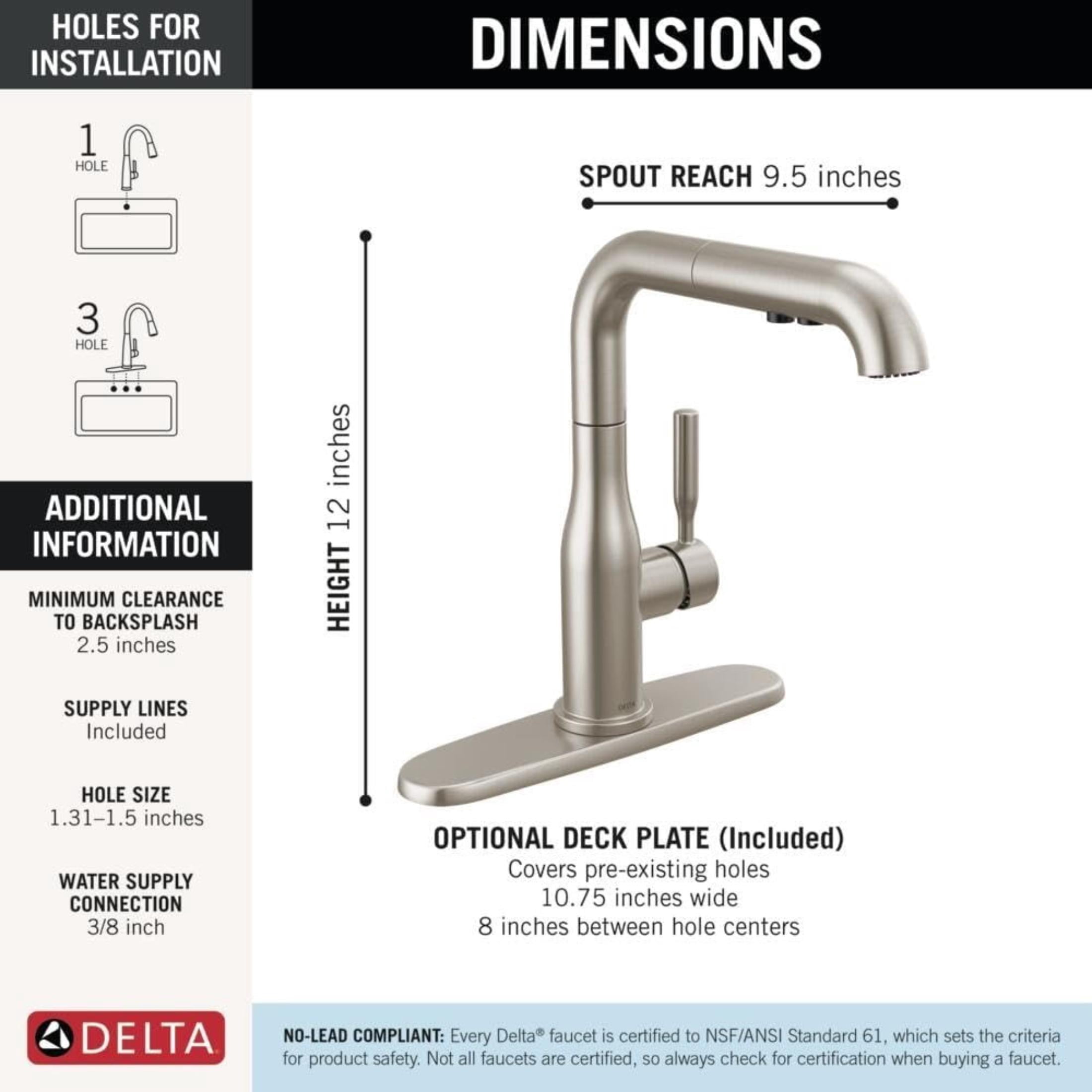 Delta Almari Brushed Nickel Kitchen Faucet with Pull-Out Sprayer, Modern Single Hole Kitchen Sink Faucet, Single Handle, Stainless