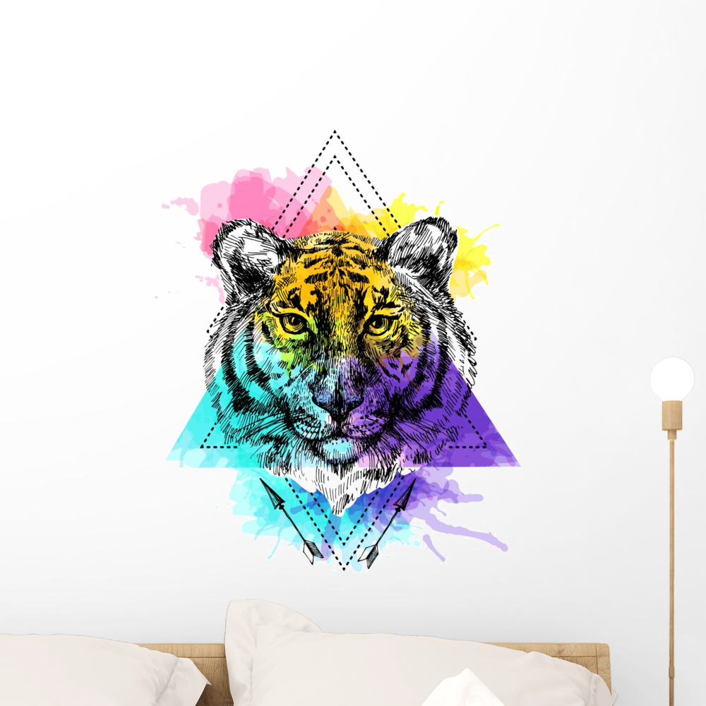 Watercolor Splashes Tiger Wall Decal Wallmonkeys Peel and Stick Decals ...