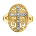 thumbnail image 5 of 14K Two-Tone Gold Ring Band Themed Diamond Yellow & White Filigree Cross, Size 7, 5 of 5