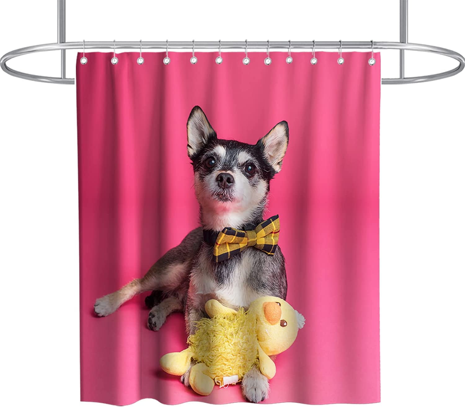 Sonernt Funny Dog Shower Curtain Happy Pet Pink Background Theme Fabric