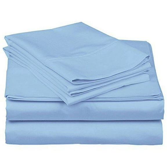 Pacific Linens 4 Piece Bed Sheet Set, Deep Pockets, 100% Cotton, Hypoallergenic, 500 Thread Count, Queen, Sky Blue