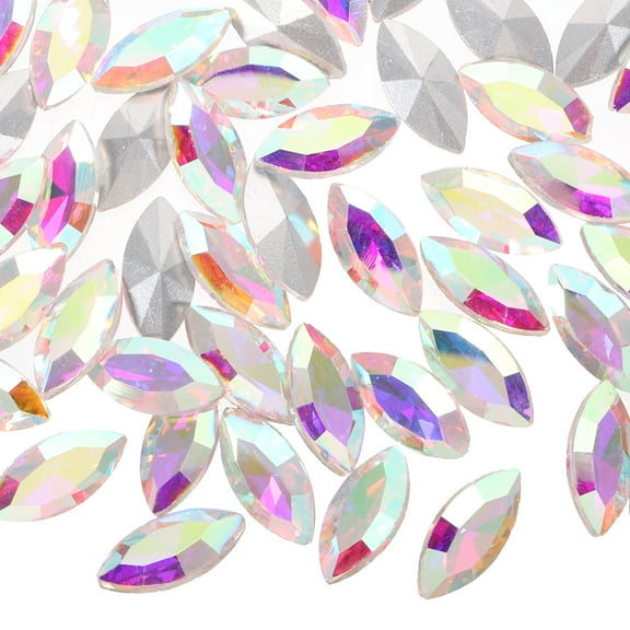 Uxcell 100Pcs Horse Eye Shape Rhinestones Glass Point Back Beads for Jewelry Making Multicolor