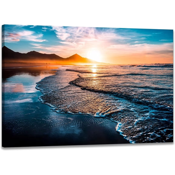 Beach Themed Wall Art Canvas Ocean Sunrise Wall Decor Tropical Seascape Prints Pictures Coastal Artwork for Wall Modern Stretched and Framed Ready to Hang12x16inches