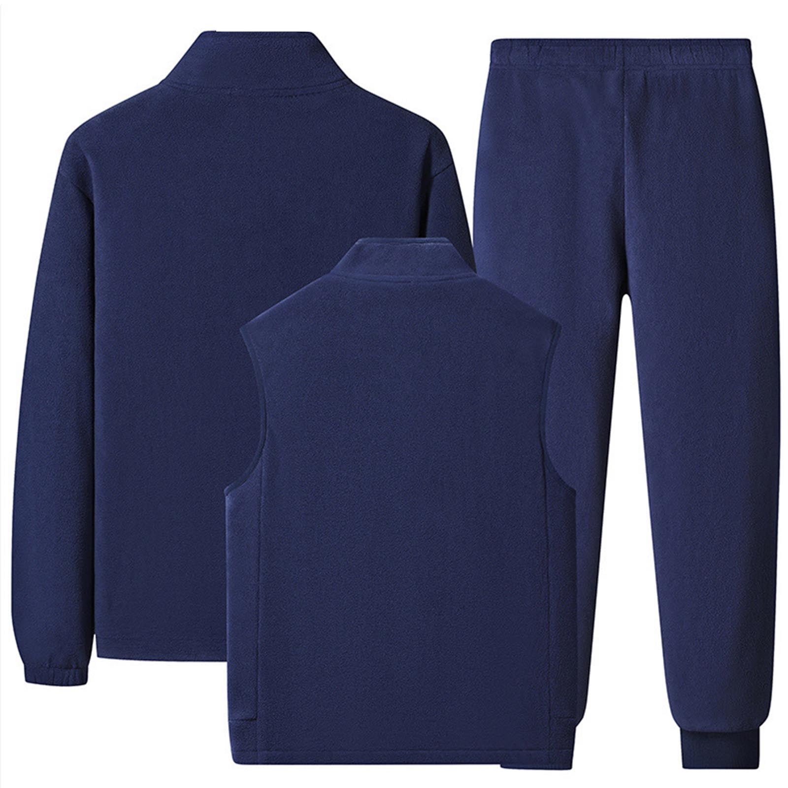 Stamzod Winter 3 Piece Fleece Lined Track Suits Mens Solid Color