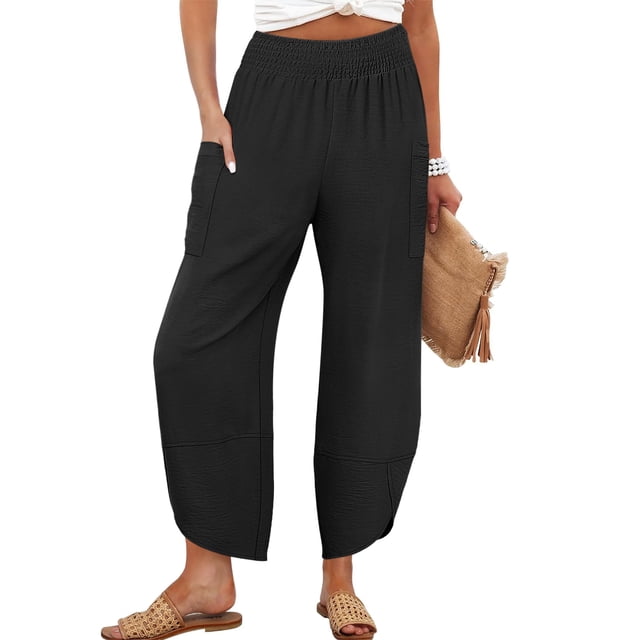 Pantalones capri ANRABESS Palazzo Summer de pierna ancha para mujer, color negro
