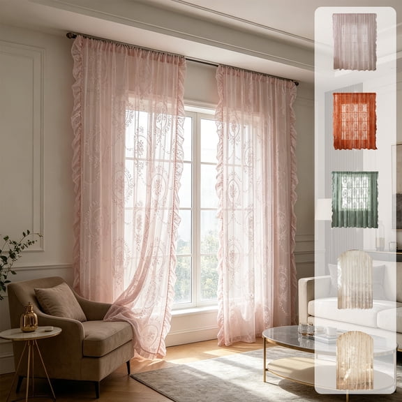 Lace Sheer Curtain 62.99 x 55.12 in, Floral Rod Pocket Window Panel for Bedroom Living Room, White