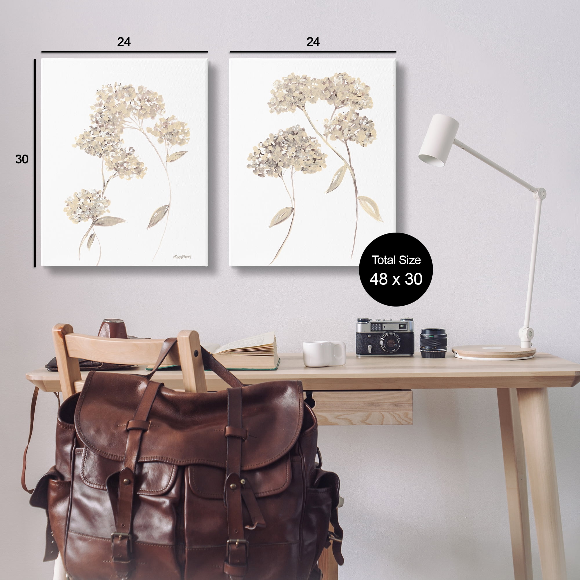 Stupell Industries Plain Beige Blossom Sprig Plants & Flowers Painting Wrapped Canvas Art Print Wall Art, 24 x 30, Set of 2
