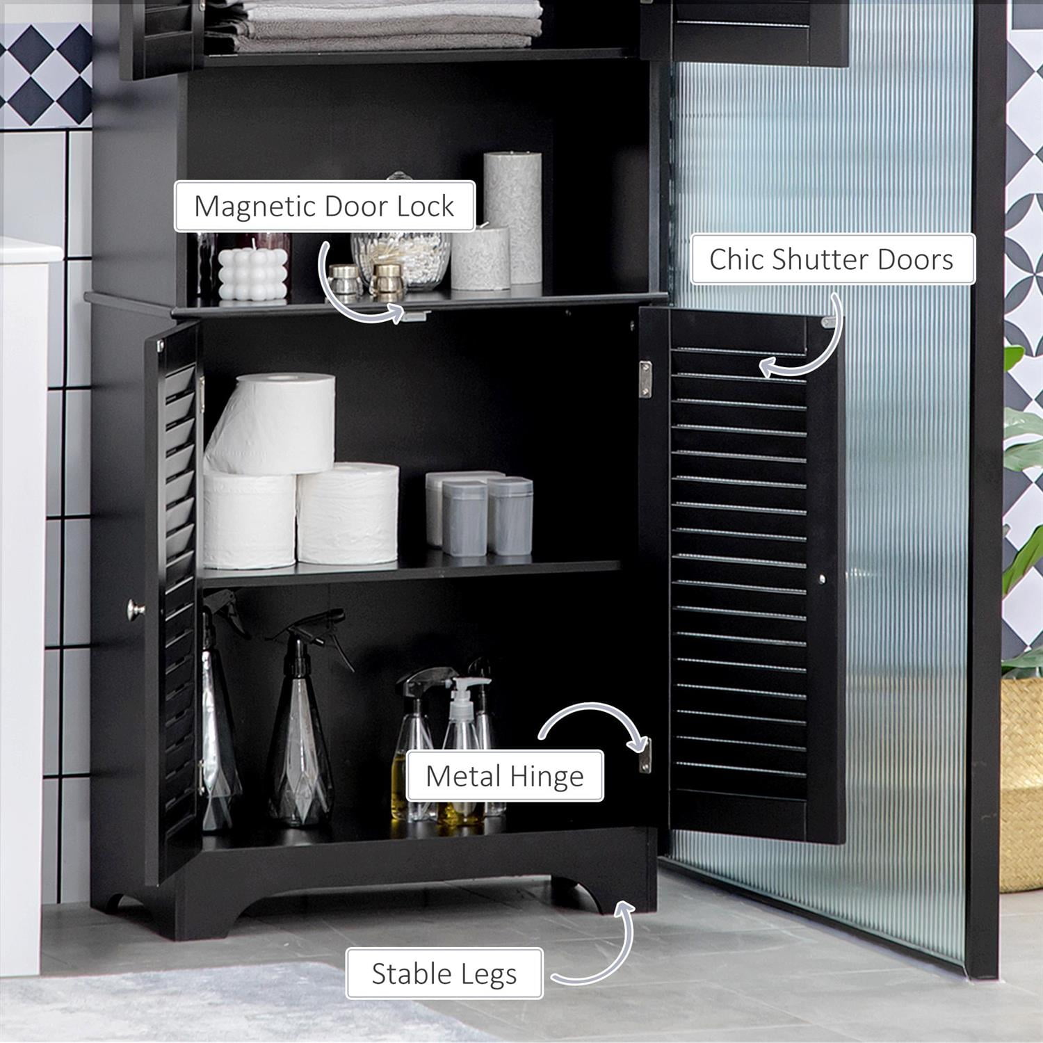 Demi Bonn 71" Tall Narrow Bathroom Storage Cabinet with Adjustable Shelves, Freestanding Linen Cabinet with 2 Cabinets & Countertop, Storage for Narrow Spaces, Black
