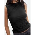 thumbnail image 4 of Yuyuzo Womens Mesh Tank Tops High Neck Slim Fitted Basic Shirts Side Ruched No See Through Tee Tops, 4 of 6