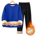 thumbnail image 3 of Men's Winter 2-Piece Casual Set, Long Sleeve Fuzzy Fleece Pullover and Warm Pants, Cozy Lounge Wear For Cold Weather Indoor Comfort,Royal Blue,XL, 3 of 7