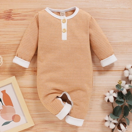 

DAETIROS Exquisite Toddler Baby Boys Girls Funny Long Sleeve （3M-18M） Solid Prevalent Cute Jumpsuit Rompers Orange