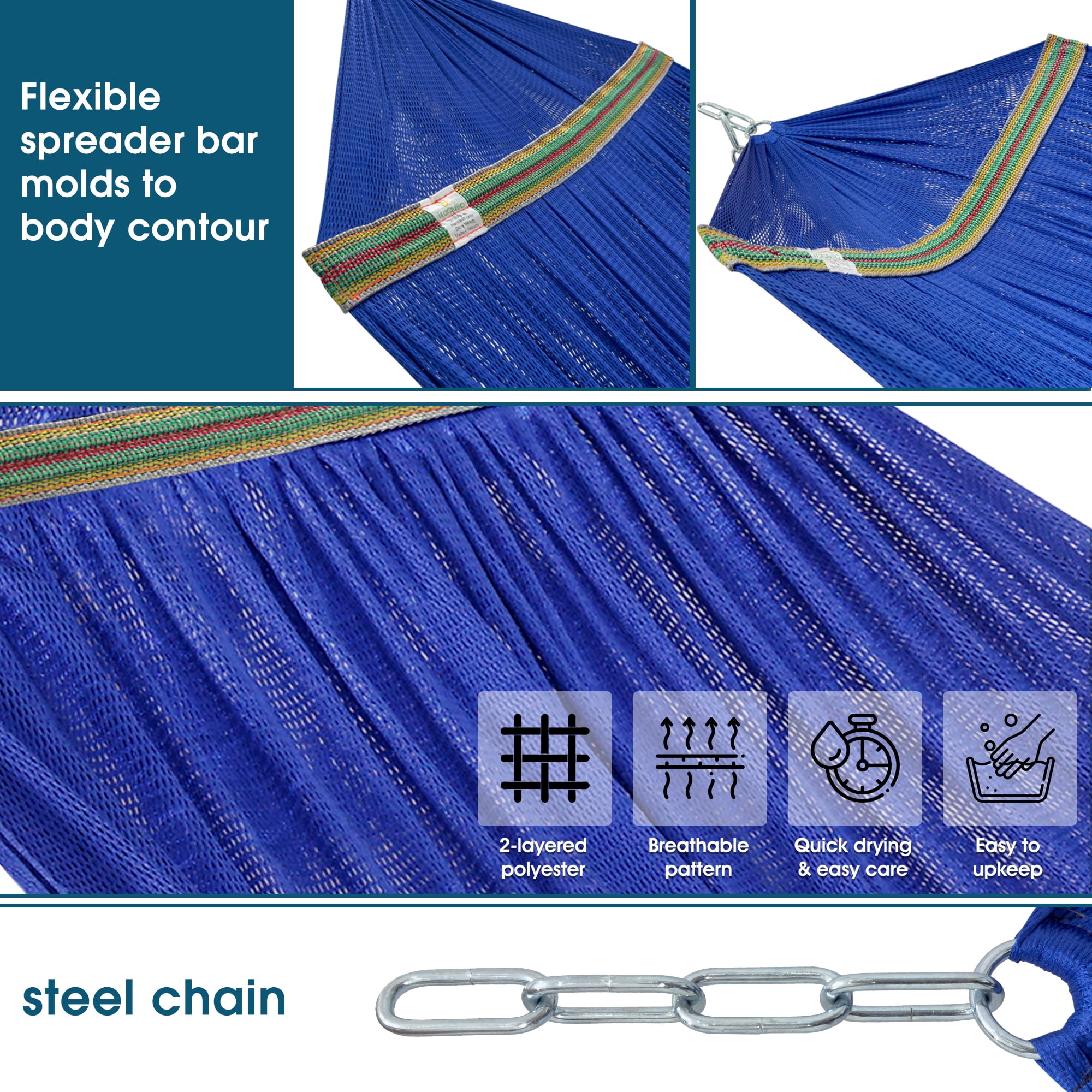 Tranquillo Camping Hammock and Stand, Collapsible Camping Hammock and Stand, 600 lbs Capacity Foldable Hammock for 2 Persons, Premium Noiseless No Screws Heavy Duty Multifunctional Stand, Blue