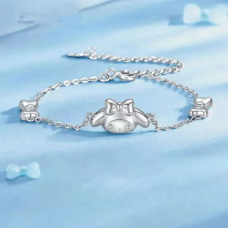 Sanrio Kittys My Melody Cinnamoroll Kawaii Bracelet Cartoon Anime 925  Silver Sweet Jewelry Fashion Bestie Couple Gifts Ornament