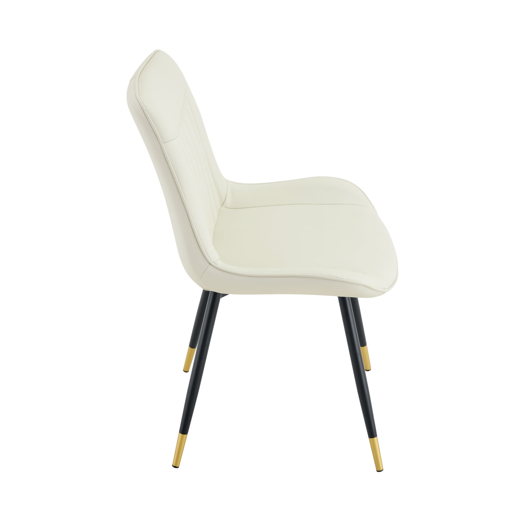 Leumius Dining Chairs Set of 2, Tech Fabric Upholstered Dining Chairs with Semi-Gloss Black Metal Legs, Gold-Trimmed Adjustable Non-Slip Feet, Vertical-Stitched High Back for Dining Room White