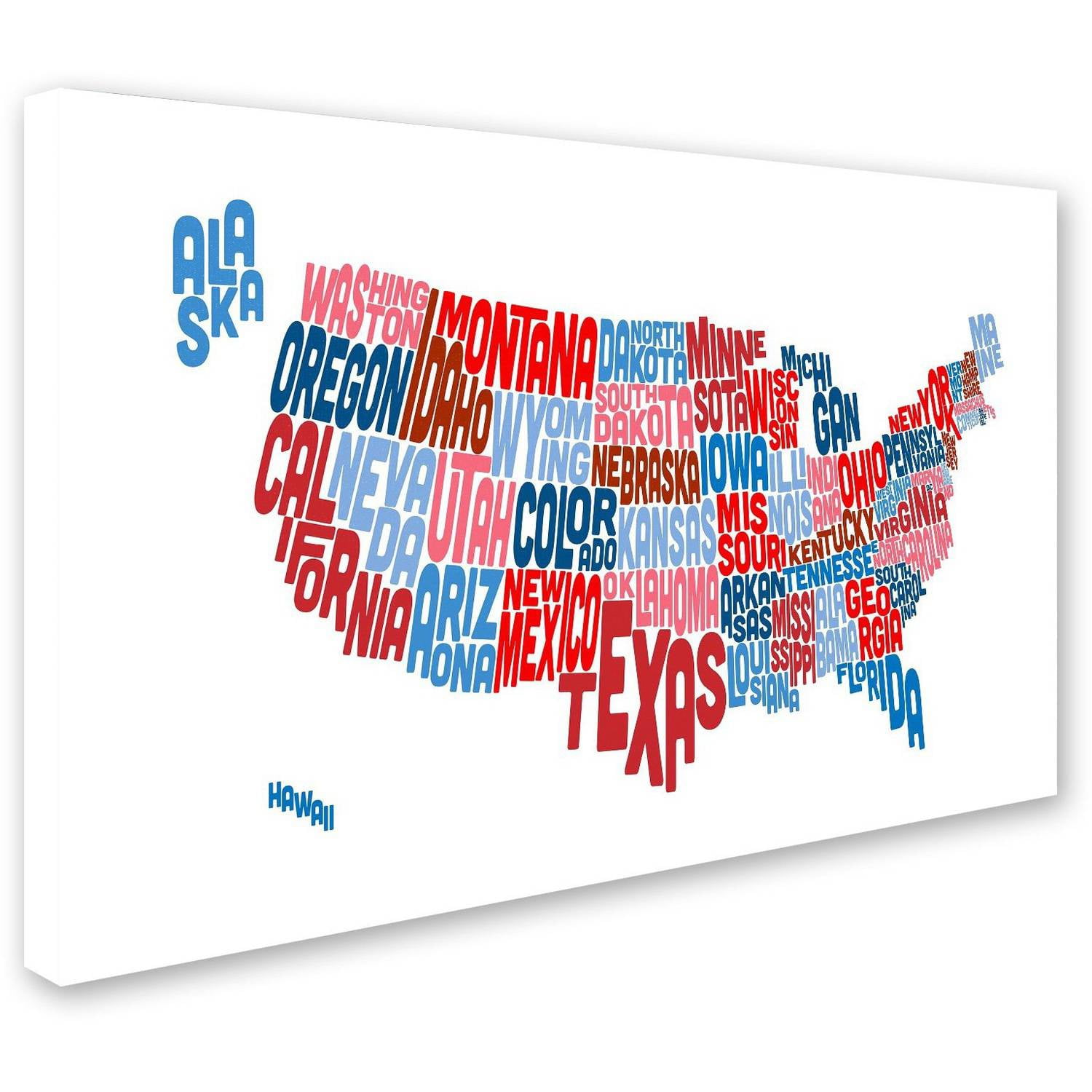 Trademark Fine Art "United States Typography Text Map" Canvas Art by Michael Tompsett