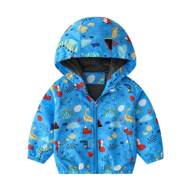Boy‘s Cartoon Lightweight Wind Zip Hooded Jackets Windbreakers Cute Dust Coats 2T-7 Years
