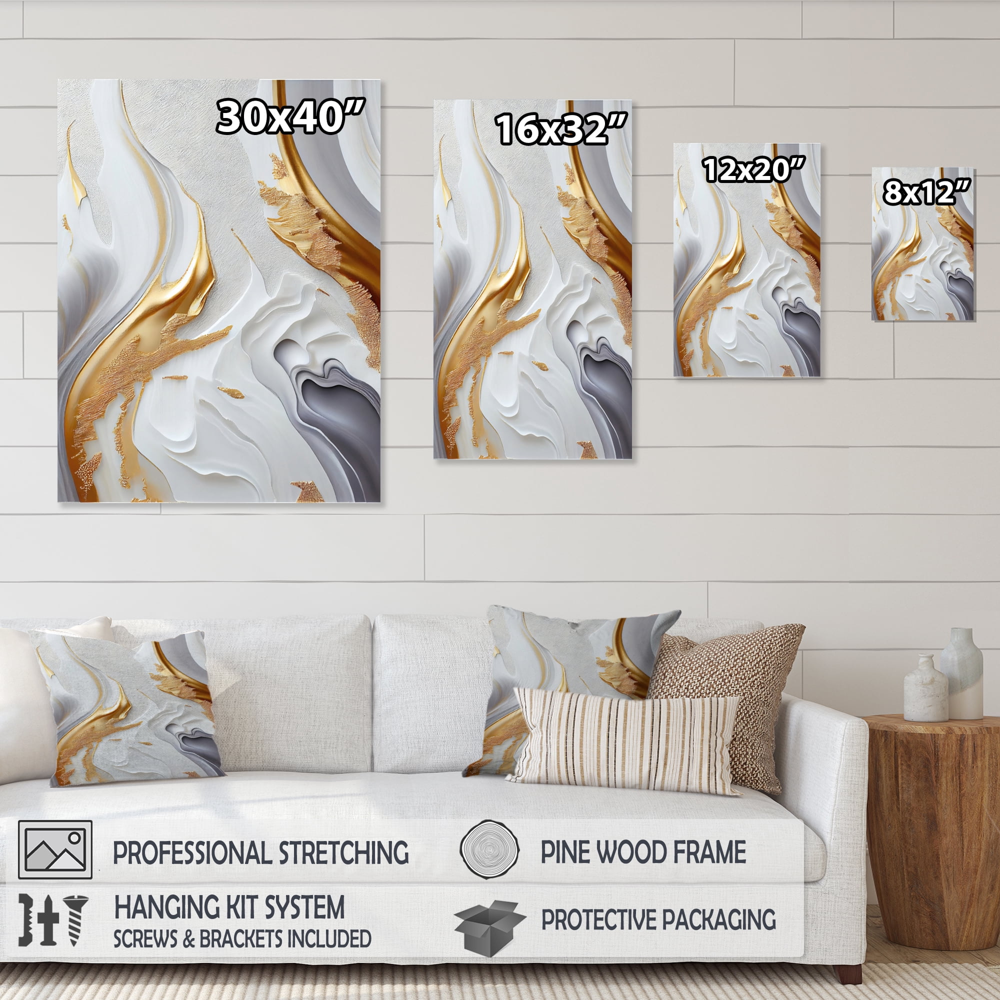Designart White And Gold Marble Abstract I Canvas Wall Art