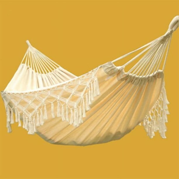 Hamaca doble para el hogar, interior y exterior, hamaca bohemia, hamaca grande de algodón suave, cama para dos personas, terraza, porche, césped y jardín (blanco)