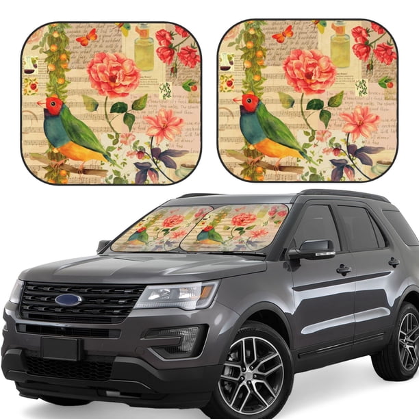 Fotbe Vintage Bird Juego de 2 Piezas de Parasoles para Parabrisas | Bloqueador Solar para Auto | Accesorios Plegables para Protección Solar Interior-Medium