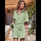 thumbnail image 5 of Mono Corto Informal de Verano A Rayas para Mujer, de Corta, con Botones y Cinturón, con Cintura Elástica. Verde XL, 5 of 9