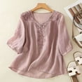 thumbnail image 5 of Summer Linen Blouses for Women 2026 Trendy V Neck Boho Embroidered Tops Half Sleeve Vacation Dressy Casual Shirts Peasant Tees Spring Trendy Womens Tops Light Purple XL, 5 of 5