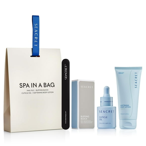 SEACRET NAIL CARE COLLECTION: Dead Sea Mineral Fingernail & Toenail DIY Salon Manicure Treatment Set with File, 3-Way Buffer Block for Shine, 1 Oz Cu