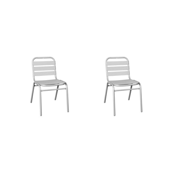 2 PACK Outdoor Patio Stackable Restaurant Armless Chair with Silver Metal Frame and Aluminum Slats