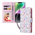 thumbnail image 1 of Compatible avec iPhone 14 Étui Rétro Fleur Dorée en Cuir PU Blocage RFID Portefeuille, 1 of 5
