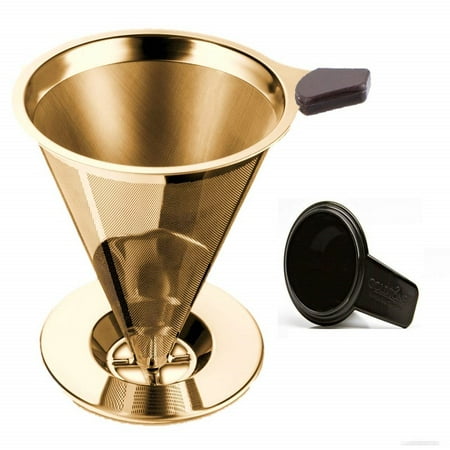 GoldTone Brand Paperless Pour Over Coffee Filter - Reusable Stainless Steel Pour Over Coffee Filter - Pour Over Coffee Dripper and Silicone Handle and Coffee Scoop (4-7