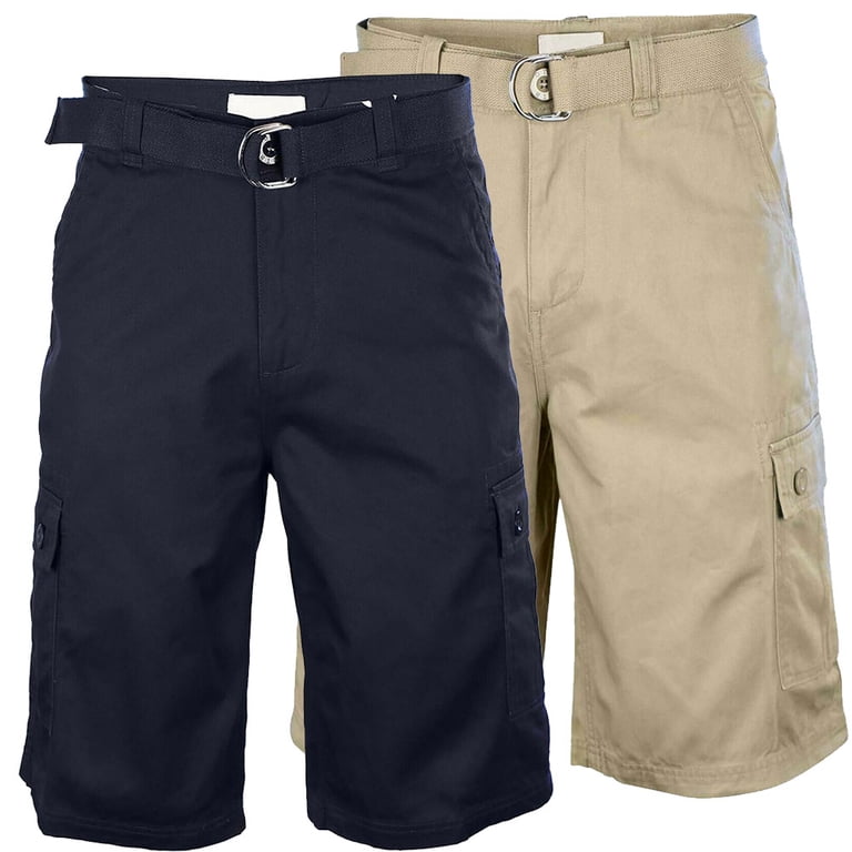 OTB Men's 2 Belted Slim Straight Summer Twill Cargo Shorts Navy 30