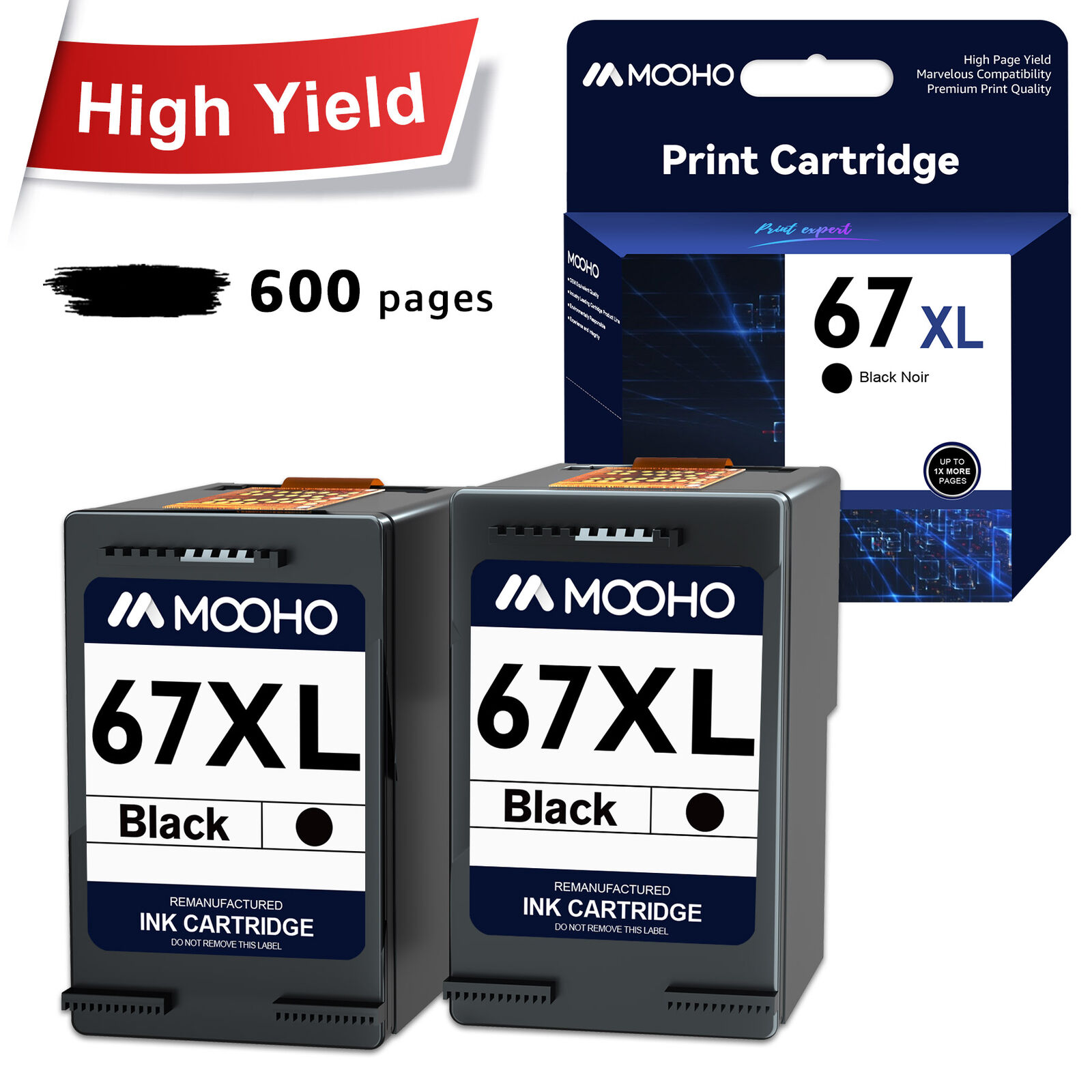67XL Black Ink Cartridge Replacement for HP 67 Ink 67XL, 2 Packs