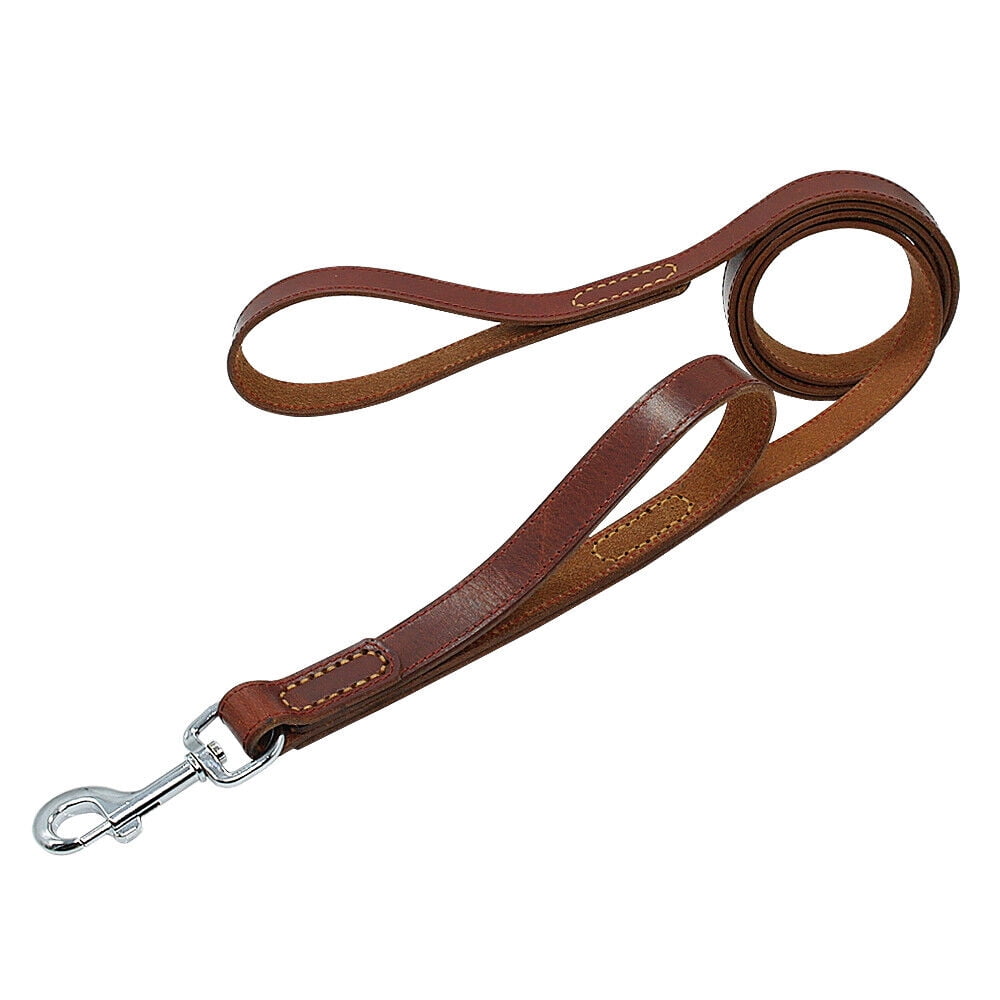 Wide Thick Genuine Leather Dog Leash with Dual Handle Pet Traffic Leashes for Large Dogs