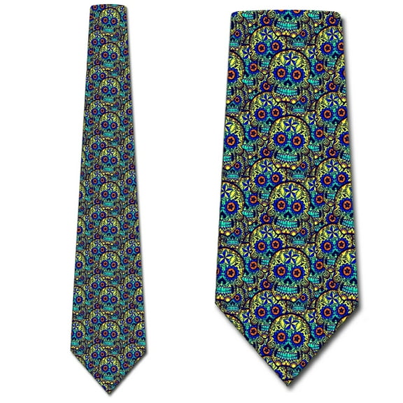 Halloween Ties Mens Sugar Skull Necktie Teal by Three Rooker