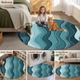 thumbnail image 6 of Abstract Round Living Room Rugs 8 ft, Turquoise Gradient Waves Beach Lines Washable Large Area Rug with Non-Slip Sturdy Edge Binding Round Carpet for Dining Room Kitchen Office, 6 of 9