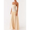 thumbnail image 4 of Light Yellow Spaghetti Strap Smocked Tiered Maxi Sundress Flowy Vacation Beach Dress, 4 of 6