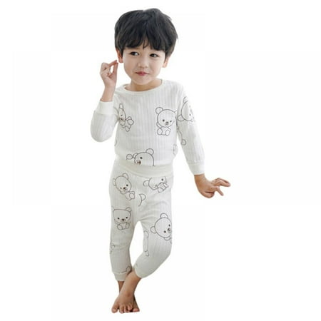 

Thermal Toddler Long John Set for Girls and Boys Tee & Pants Cartoon Print Sleepwear Pajamas 2 Set