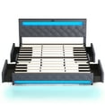 thumbnail image 7 of King Size Bed Frame with 4 Storage Drawers and 2 USB Ports, Platform Bed with LED Light, Modern Upholstered Headboard, No Box Spring Needed, 7 of 7